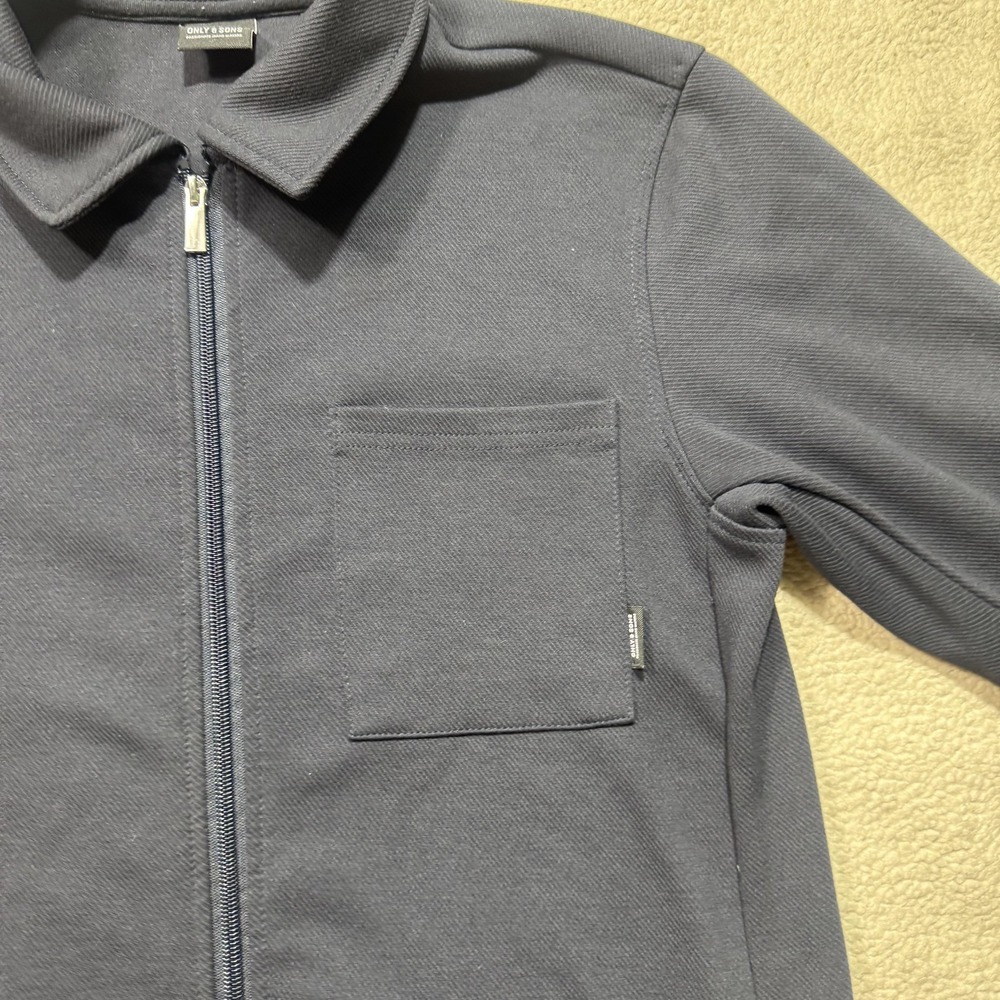 Only & Sons Overshirt Mens Large Navy Blue Full Zip Collar Pocket Stretch Casual - Picture 4 of 12
